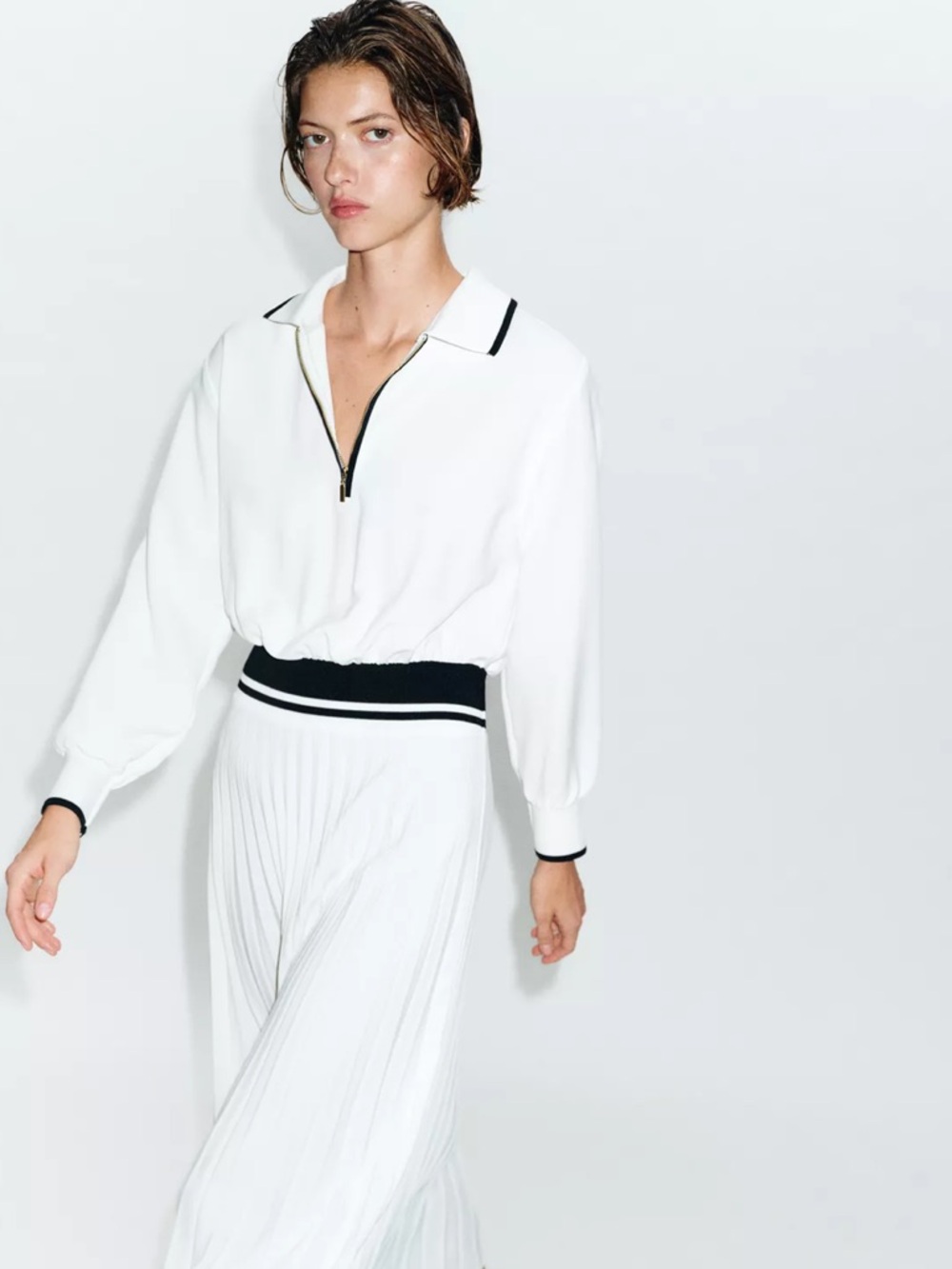 ZARA COMBINATION PLEATED MIDI DRESS - Picture 6 of 8